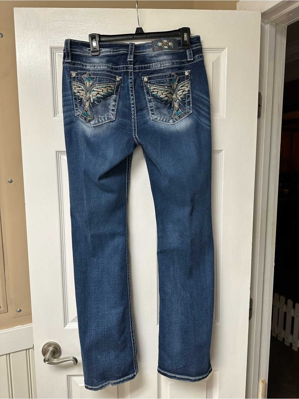 Miss Me Blue Bootcut Jeans with Embroidered Wing Pockets
